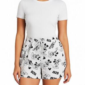 Disney Mickey Mouse Womens Gray Black Fleece Graphic Sweat Shorts Size Large